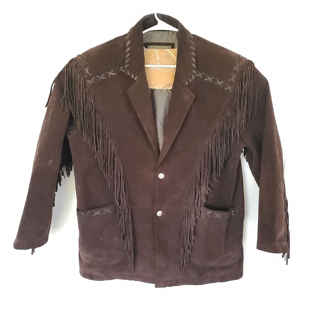 Rancher Western Jacket Suede Fringe Brown Leather Coat Men South Wind XL Retro